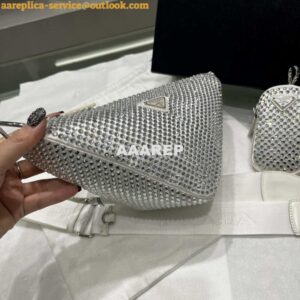 Replica Prada 1NE190 Crystal-studded satin pouch White 2