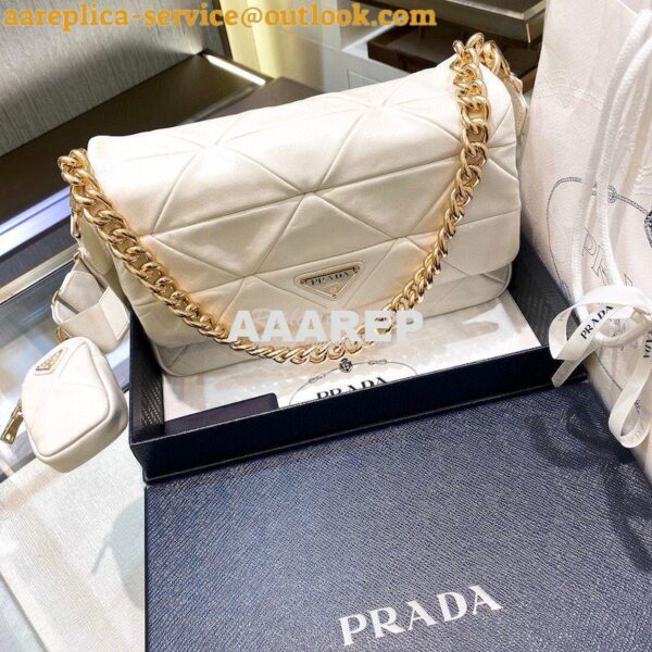 Replica Prada Medium System Nappa Leather Patchwork Bag 1BD291 White 6