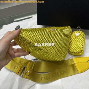 Replica Prada 1NE190 Crystal-studded satin pouch Yellow 2