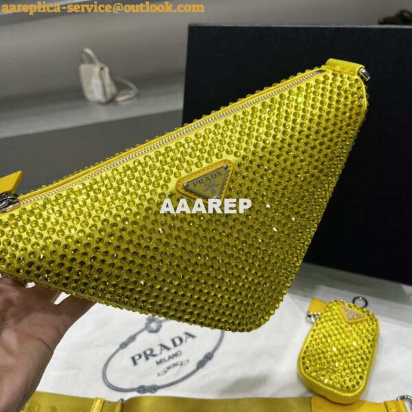 Replica Prada 1NE190 Crystal-studded satin pouch Yellow 6