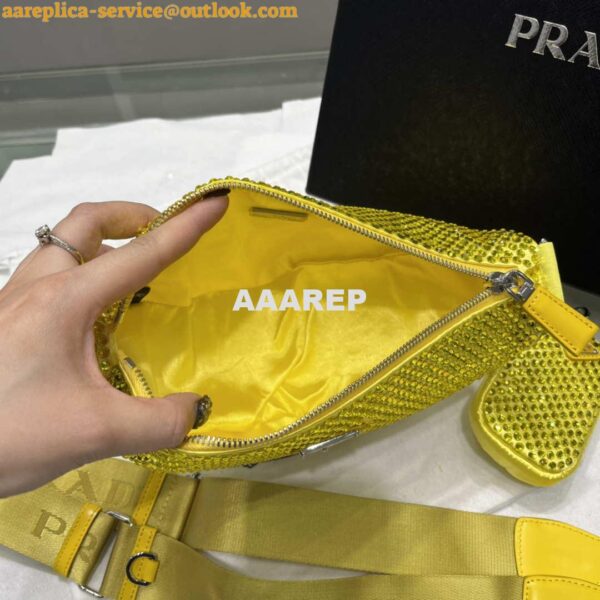 Replica Prada 1NE190 Crystal-studded satin pouch Yellow 8