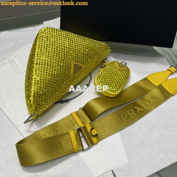 Replica Prada 1NE190 Crystal-studded satin pouch Yellow 9