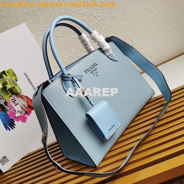 Replica Prada Monochrome Light Blue Saffiano Leather Bag 4