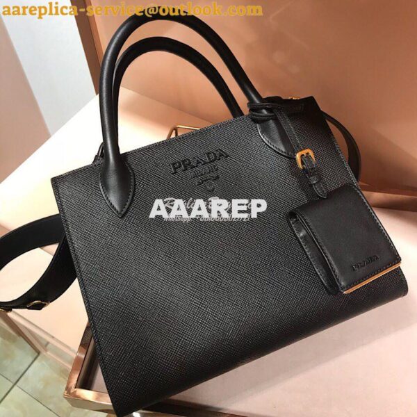 Replica Prada Monochrome Saffiano leather bag 1ba156 Black 5