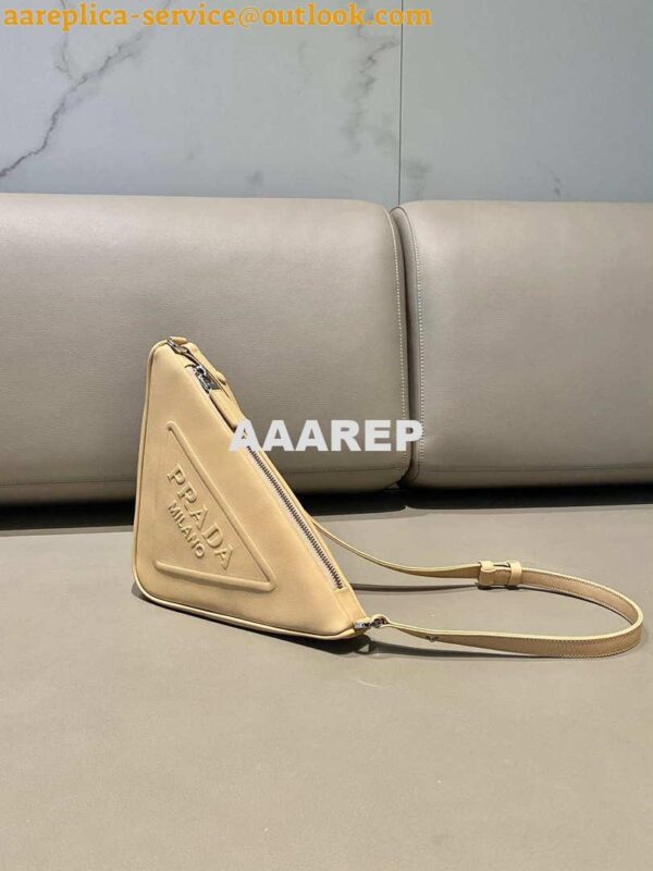 Replica Prada 1NQ043 Triangle leather pouch Apricot 5