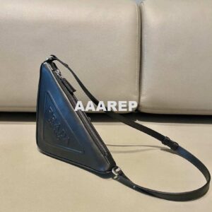 Replica Prada 1NQ043 Triangle leather pouch Black 2