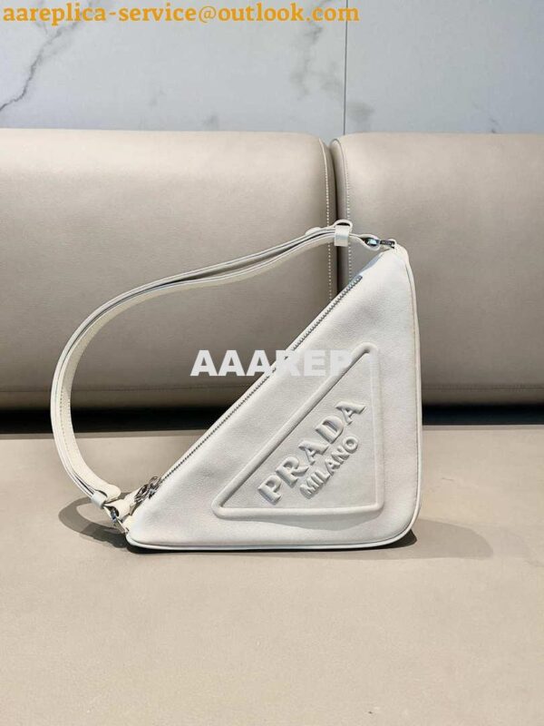 Replica Prada 1NQ043 Triangle leather pouch White 3