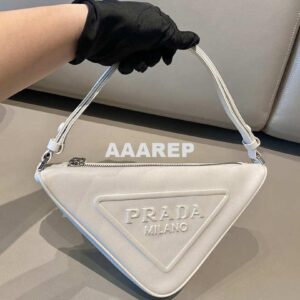 Replica Prada 1NQ043 Triangle leather pouch White 2