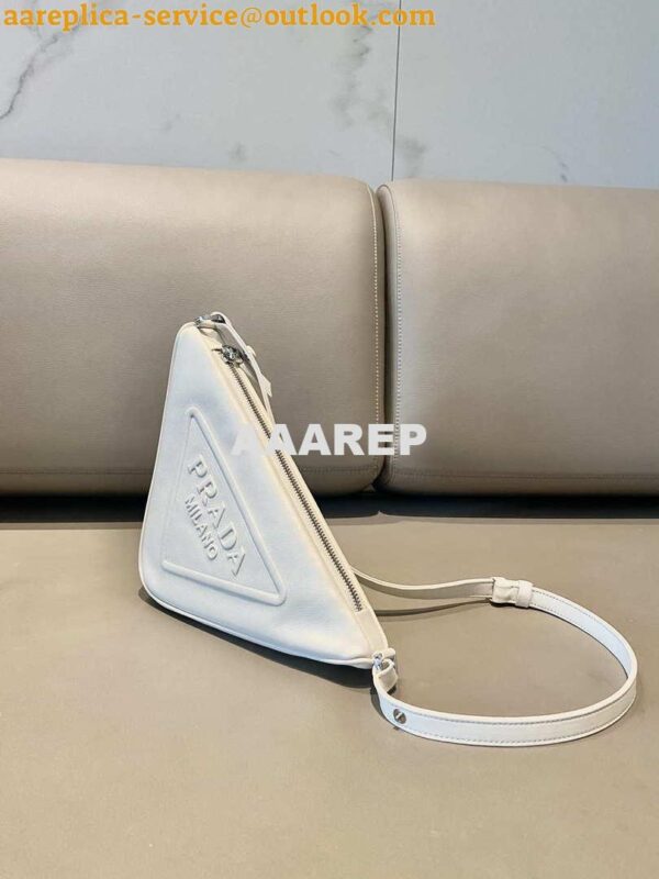 Replica Prada 1NQ043 Triangle leather pouch White 5