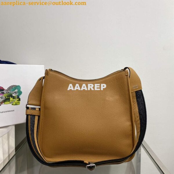 Replica Prada Leather hobo bag 1BC073 Tan 3