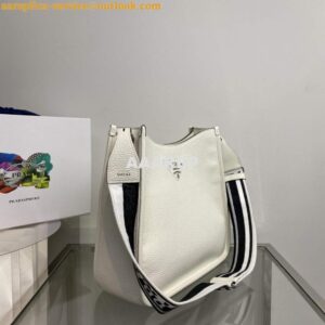 Replica Prada Leather hobo bag 1BC073 white 2