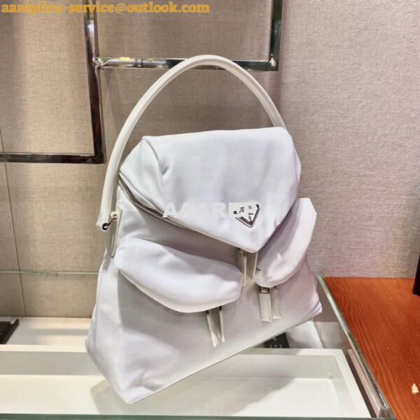 Replica Prada Signaux Nylon and Leather Hobo Bag 1BC160 White 2