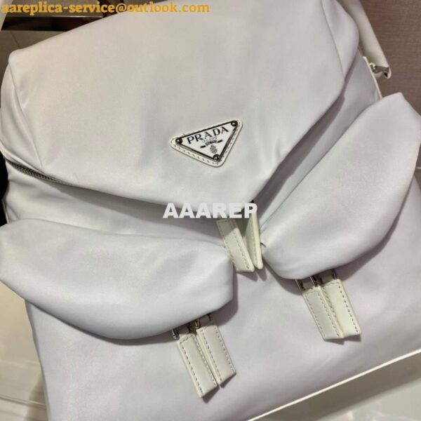 Replica Prada Signaux Nylon and Leather Hobo Bag 1BC160 White 4