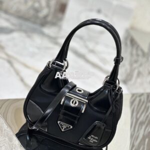 Replica Prada Moon Re-Nylon and leather bag 1BA381 Black