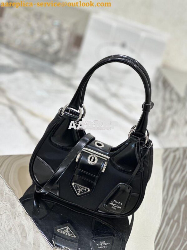 Replica Prada Moon Re-Nylon and leather bag 1BA381 Black 3