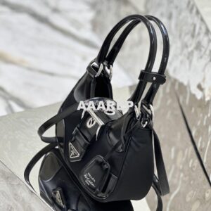 Replica Prada Moon Re-Nylon and leather bag 1BA381 Black 2