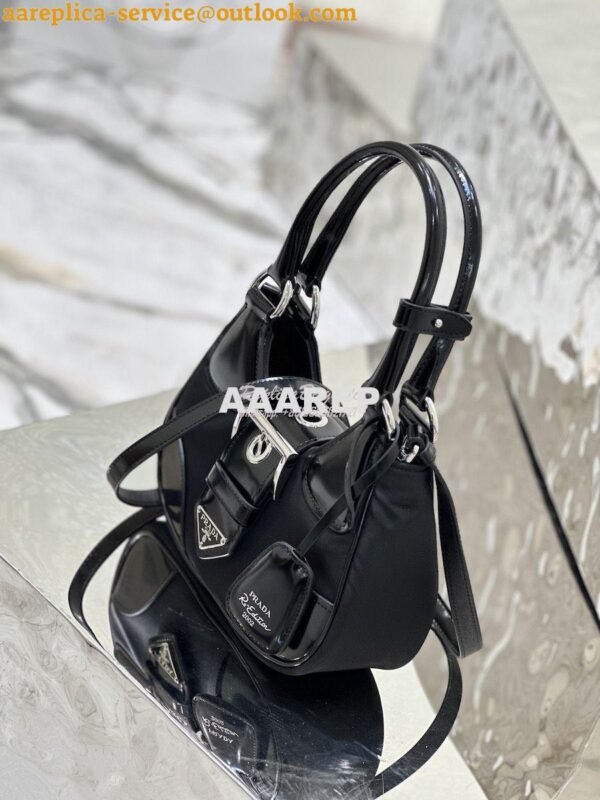 Replica Prada Moon Re-Nylon and leather bag 1BA381 Black 4