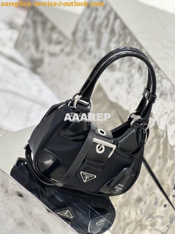 Replica Prada Moon Re-Nylon and leather bag 1BA381 Black 5