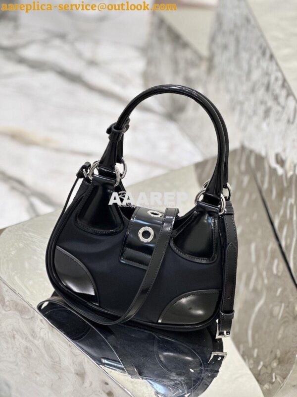 Replica Prada Moon Re-Nylon and leather bag 1BA381 Black 10