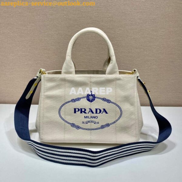 Replica Prada 1BG439 Denim Tote bag White 3