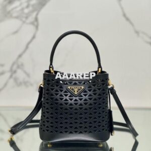 Replica Prada Panier leather mini-bag with cut-out motif 1BA217 Black