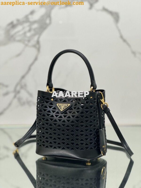 Replica Prada Panier leather mini-bag with cut-out motif 1BA217 Black 5