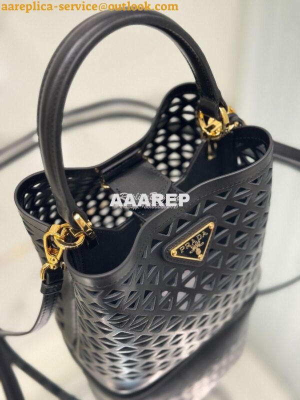 Replica Prada Panier leather mini-bag with cut-out motif 1BA217 Black 8