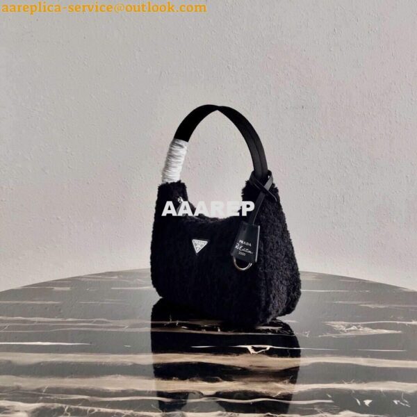 Replica Prada 1NE515 Re Edition 2000 Shearling Mini Bag Black 3