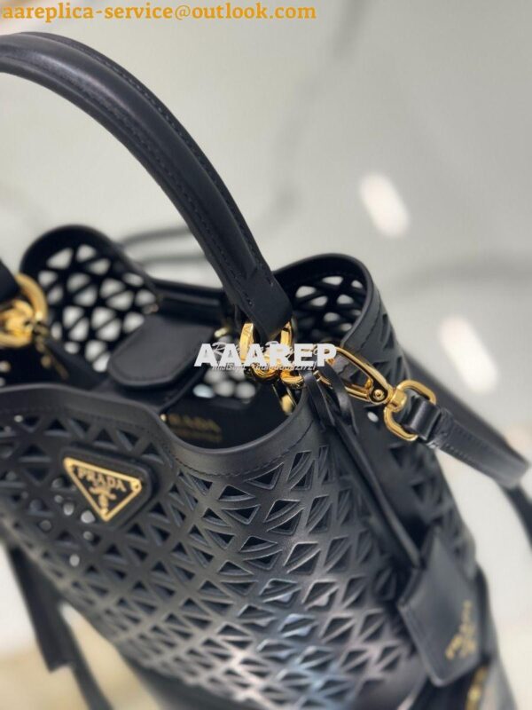 Replica Prada Panier leather mini-bag with cut-out motif 1BA217 Black 11