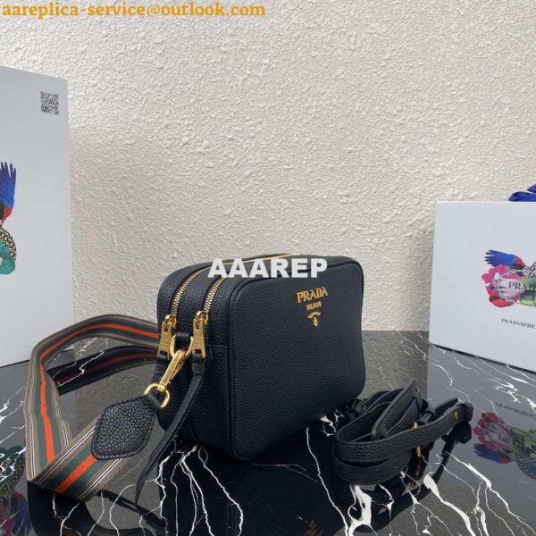 Replica Prada 1BH082 Leather bag with shoulder strap Black Gold 7
