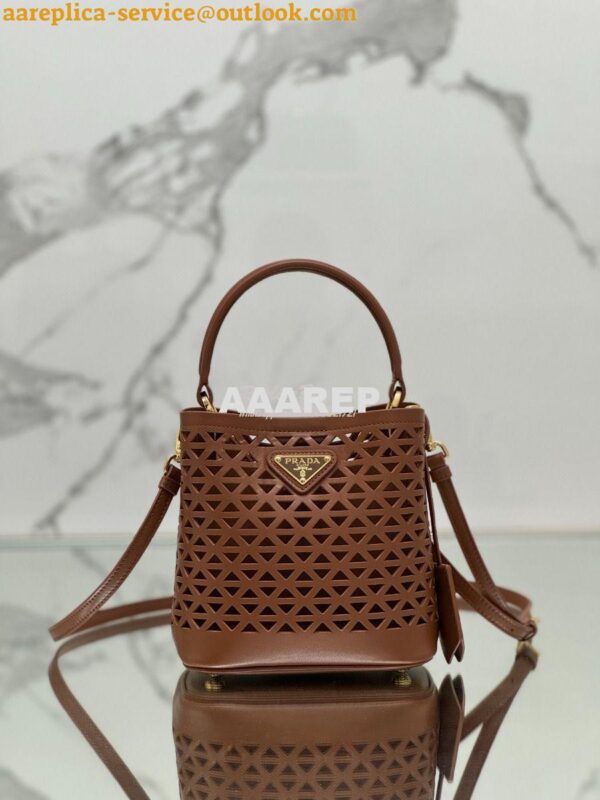 Replica Prada Panier leather mini-bag with cut-out motif 1BA217 Caramel 4