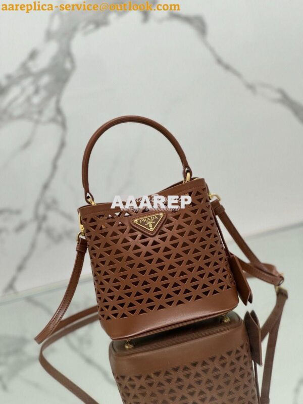 Replica Prada Panier leather mini-bag with cut-out motif 1BA217 Caramel 5