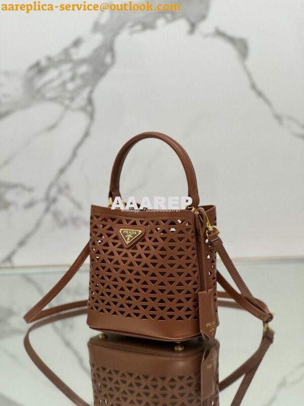 Replica Prada Panier leather mini-bag with cut-out motif 1BA217 Caramel 6