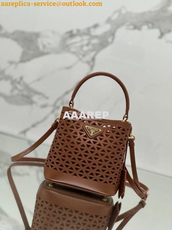 Replica Prada Panier leather mini-bag with cut-out motif 1BA217 Caramel 7