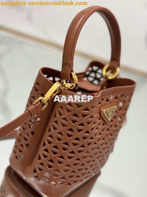 Replica Prada Panier leather mini-bag with cut-out motif 1BA217 Caramel 10