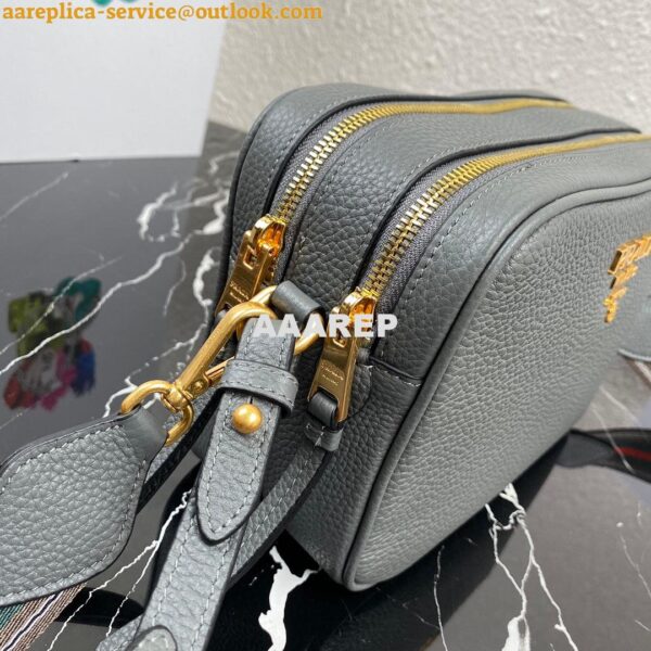 Replica Prada 1BH082 Leather bag with shoulder strap Gray Gold 5