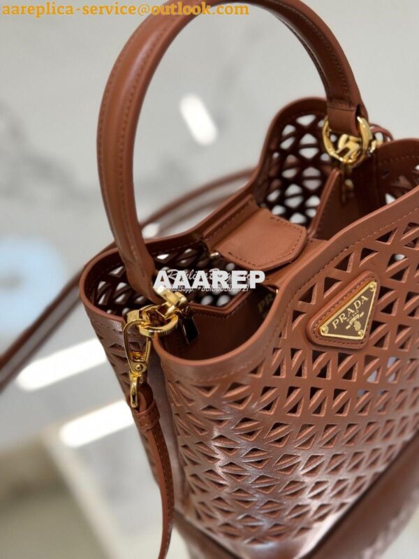 Replica Prada Panier leather mini-bag with cut-out motif 1BA217 Caramel 13