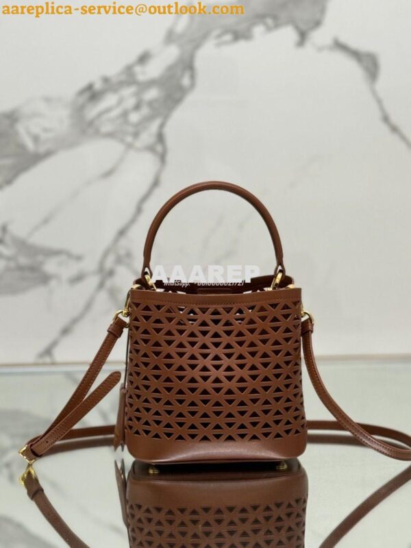 Replica Prada Panier leather mini-bag with cut-out motif 1BA217 Caramel 14