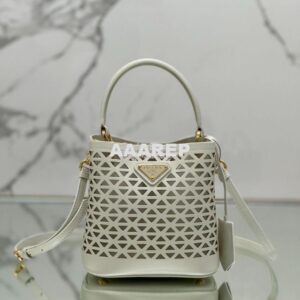 Replica Prada Panier leather mini-bag with cut-out motif 1BA217 White 2