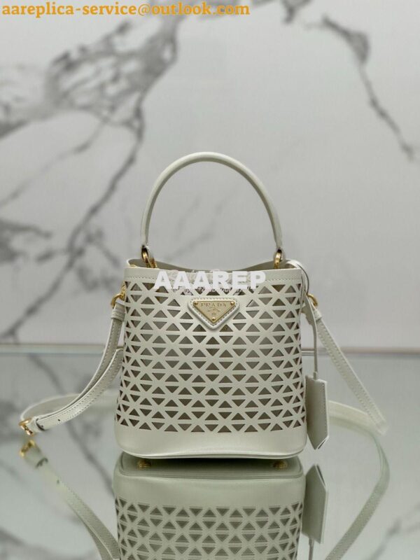 Replica Prada Panier leather mini-bag with cut-out motif 1BA217 White 4