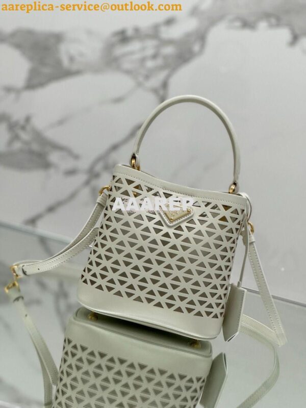 Replica Prada Panier leather mini-bag with cut-out motif 1BA217 White 5