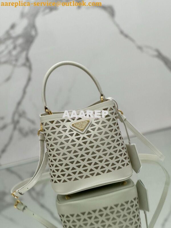 Replica Prada Panier leather mini-bag with cut-out motif 1BA217 White 6