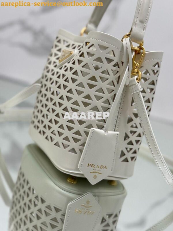 Replica Prada Panier leather mini-bag with cut-out motif 1BA217 White 7