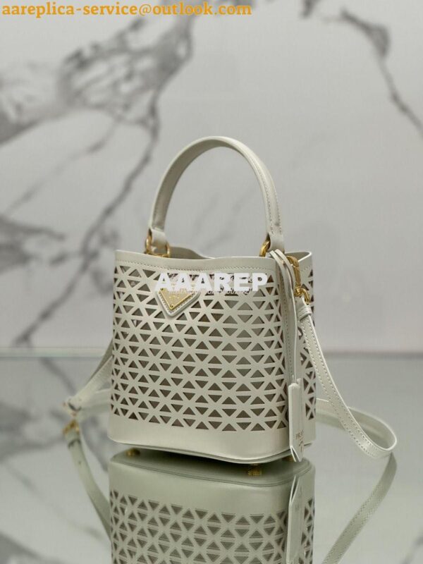 Replica Prada Panier leather mini-bag with cut-out motif 1BA217 White 8