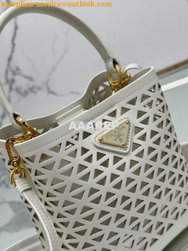 Replica Prada Panier leather mini-bag with cut-out motif 1BA217 White 9