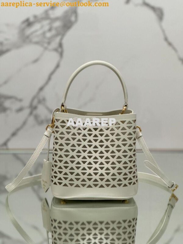 Replica Prada Panier leather mini-bag with cut-out motif 1BA217 White 15