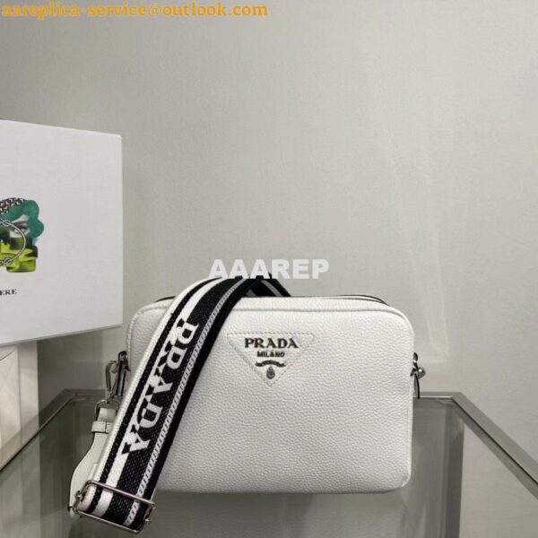 Replica Prada 1BH082 Leather bag with shoulder strap White Gold 11