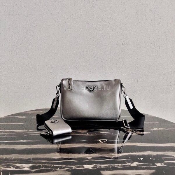 Replica Prada 2VH113 Saffiano Leather Shoulder Bag in Sliver Grey 3