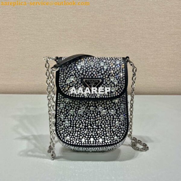 Replica Prada 1BH185 Mini Cleo satin bag with crystals Black