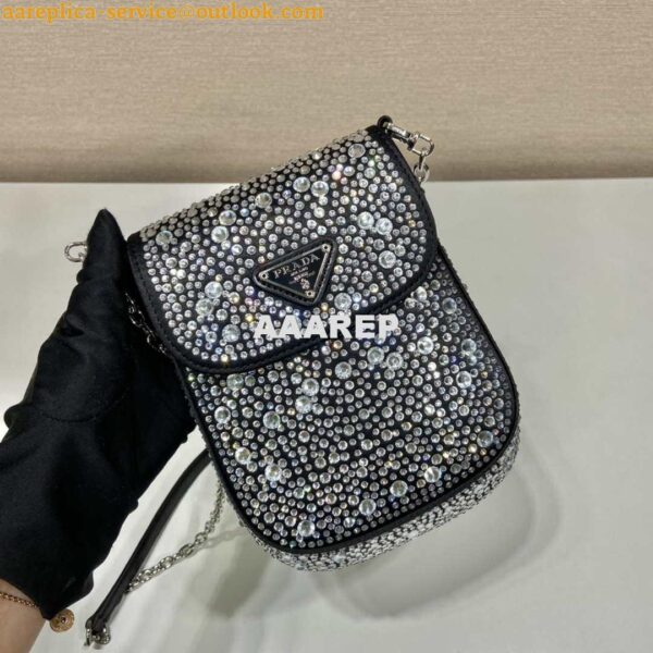 Replica Prada 1BH185 Mini Cleo satin bag with crystals Black 3